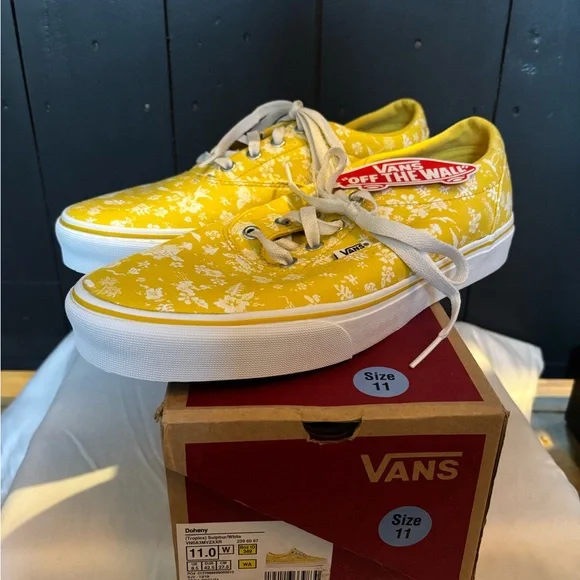 Vans Bright Yellow Floral Canvas Shoes - Picture 2 of 6